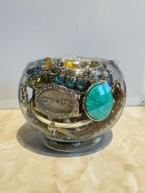 Mystery Jewelry Jar Blues & Greens Bowl